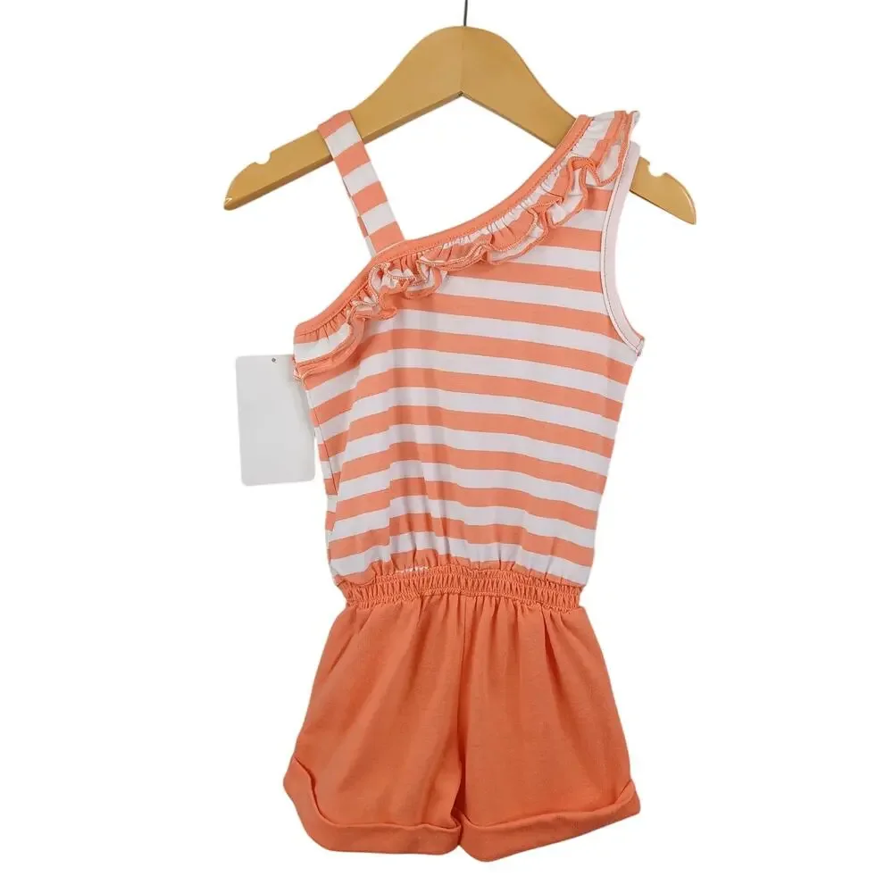 Hello Kitty Girls Shorts Romper Outfit Size 2T Orange Sequin Cat Face Ruffle NWT